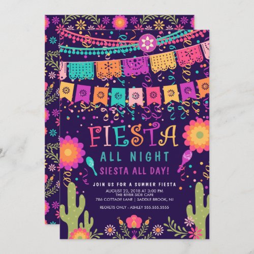 Colorful Lets Fiesta Summer Party Invitation