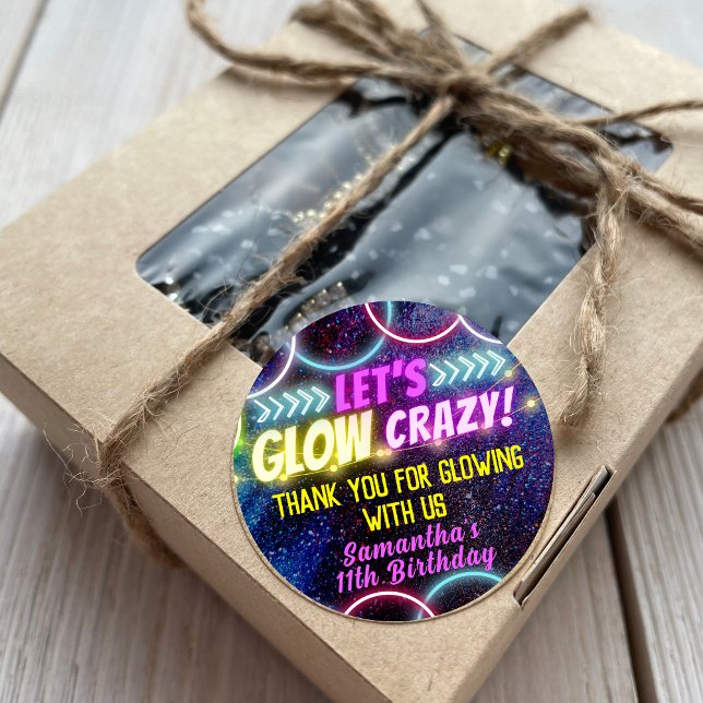 Colorful Let's Glow Crazy Neon Lights Party Fun Classic Round Sticker (Creator Uploaded)