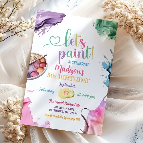 Colorful Lets Paint Kids Any Age Birthday Party Invitation