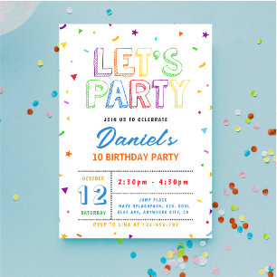 Colorful Lets Party birthday Invitation