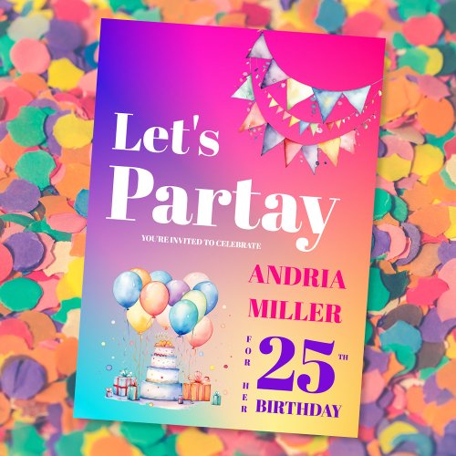 Colorful Lets Party Birthday Invitation