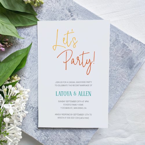 Colorful Lets Party Casual Reception Elopement Invitation