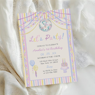 Colorful Lets Party Kids Birthday Party Invitation