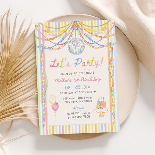 Colorful Lets Party Kids Birthday Party Invitation
