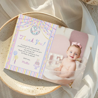 Colorful Lets Party Kids Birthday Photo Thank You Card
