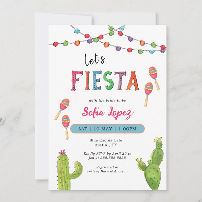 Colorful Lets's Fiesta Bridal Shower Invitation (Front)