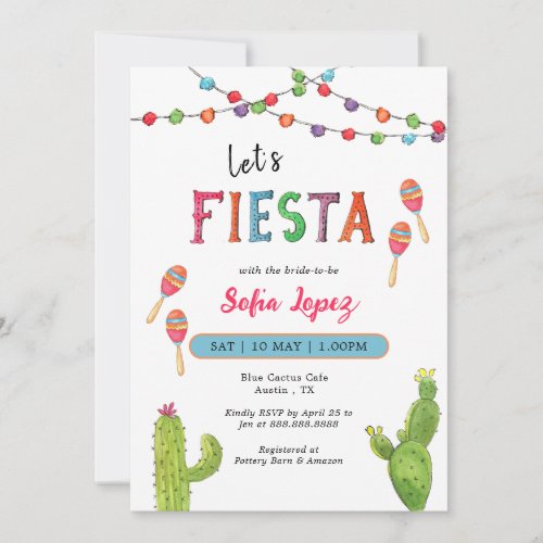 Colorful Letss Fiesta Bridal Shower Invitation