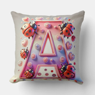 Colorful Letter 'A' Surrounded by Ladybugs Throw Pillow