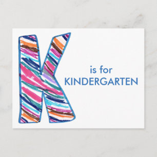 Colorful Letter K as in Kay is for Kindergarten Postcard