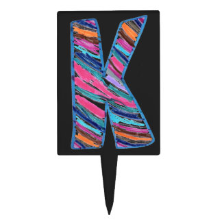 Colorful Letter K as in Kay on dark gray Cake Topper
