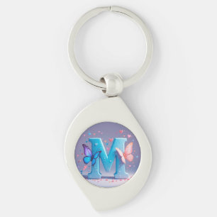 Colorful Letter M with Butterflies Keychain
