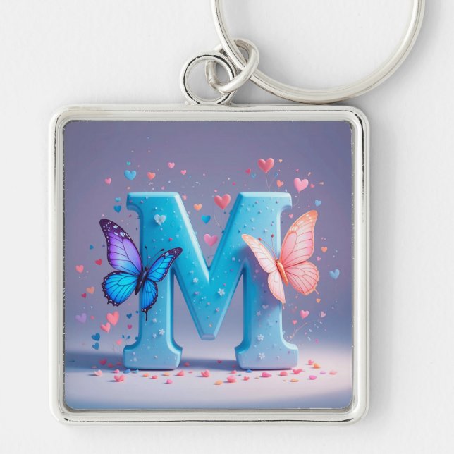 Colorful Letter M with Butterflies Keychain (Front)