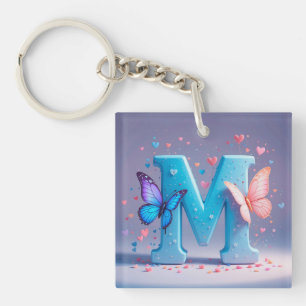 Colorful Letter M with Butterflies Keychain