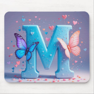 Colorful Letter M with Butterflies Mouse Pad
