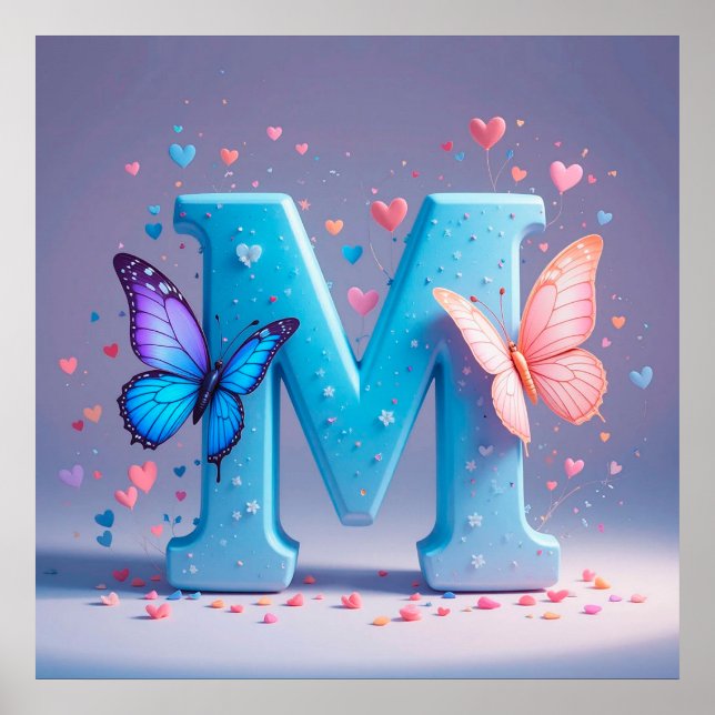 Colorful Letter M with Butterflies Poster (Front)