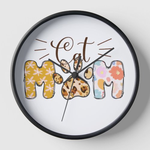 COLORFUL LETTERING CAT MOM SAYING CLOCK