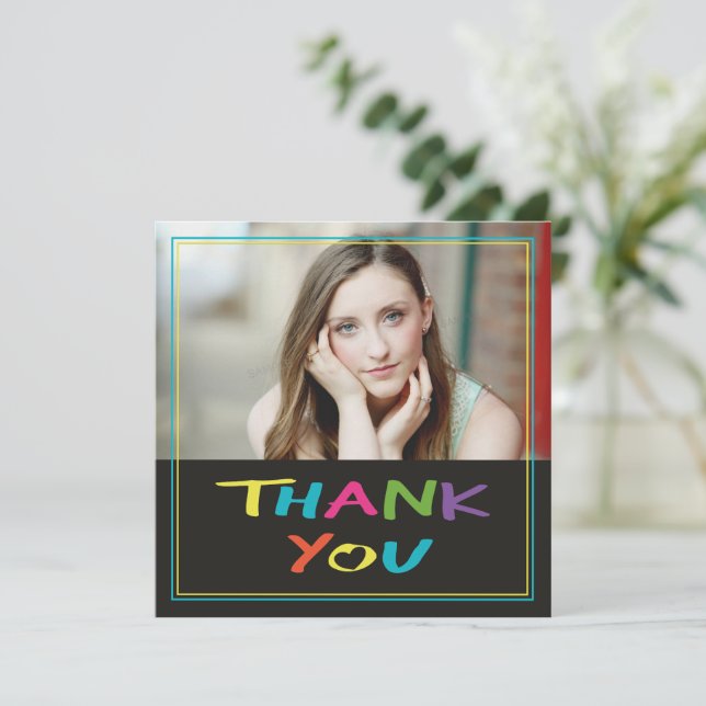 Colorful Lettering Graduation Photo Thank You Card (Standing Front)