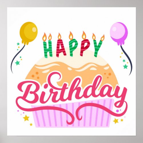 Colorful Lettering Happy Birthday Poster