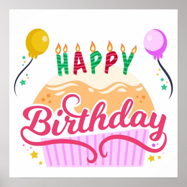 Colorful Lettering Happy Birthday Poster (Front)