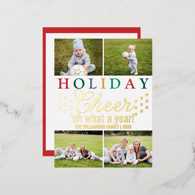 Colorful Letters 4 Photo Holiday Cheer Chic Gold (Front/Back)