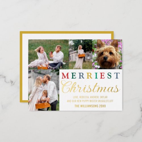 Colorful Letters 4 Photo Merriest Christmas Gold Foil Holiday Postcard