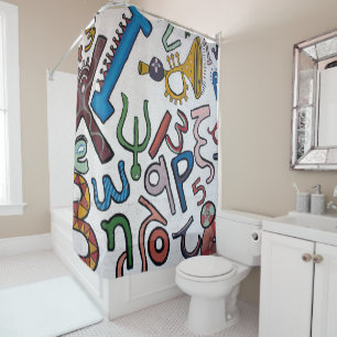 Colorful Letters and Numbers Shower Curtain