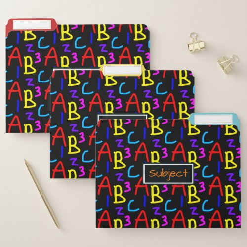 Colorful Letters and Numbers Typography Pattern File Folder