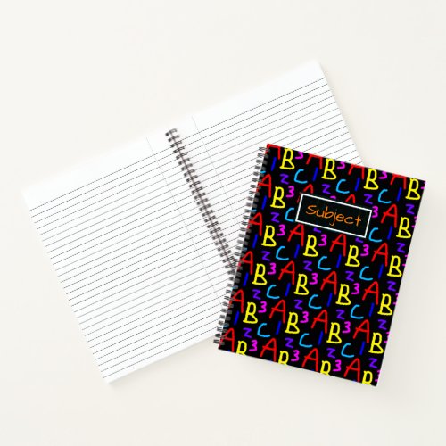 Colorful Letters and Numbers Typography Pattern Notebook