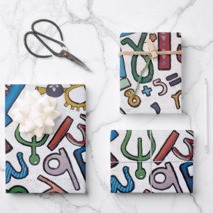 Colorful Letters and Numbers Wrapping Paper Sheets