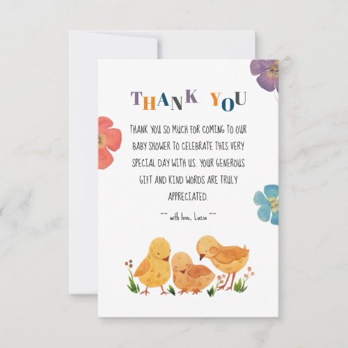 Colorful Letters Cute Chicken Family Baby Shower Thank You Card