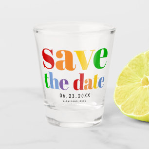 Colorful letters, dots and stripes gay photo shot glass