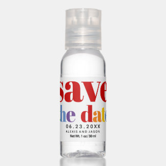 Colorful letters, dots and stripes red gay photo hand sanitizer