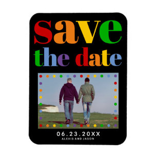 Colorful letters, dots Save the Date gay photo Magnet