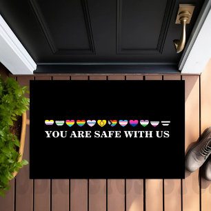 Colorful LGBT Hearts You Are Safe With Me LGBTQ Doormat