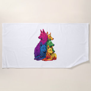 Colorful LGBT Pride German Shepherd Dog Pile Beach Towel