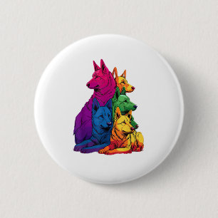 Colorful LGBT Pride German Shepherd Dog Pile  Button