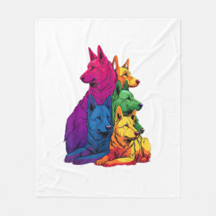 Colorful LGBT Pride German Shepherd Dog Pile Fleece Blanket