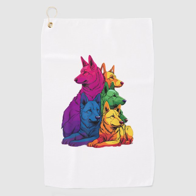 Colorful LGBT Pride German Shepherd Dog Pile  Golf Towel (Front)