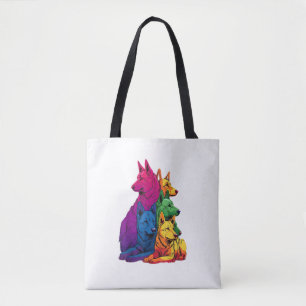 Colorful LGBT Pride German Shepherd Dog Pile Tote Bag