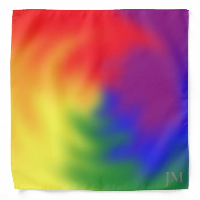 Colorful LGBT Rainbow Flag Colors Monogrammed Bandana (Front)