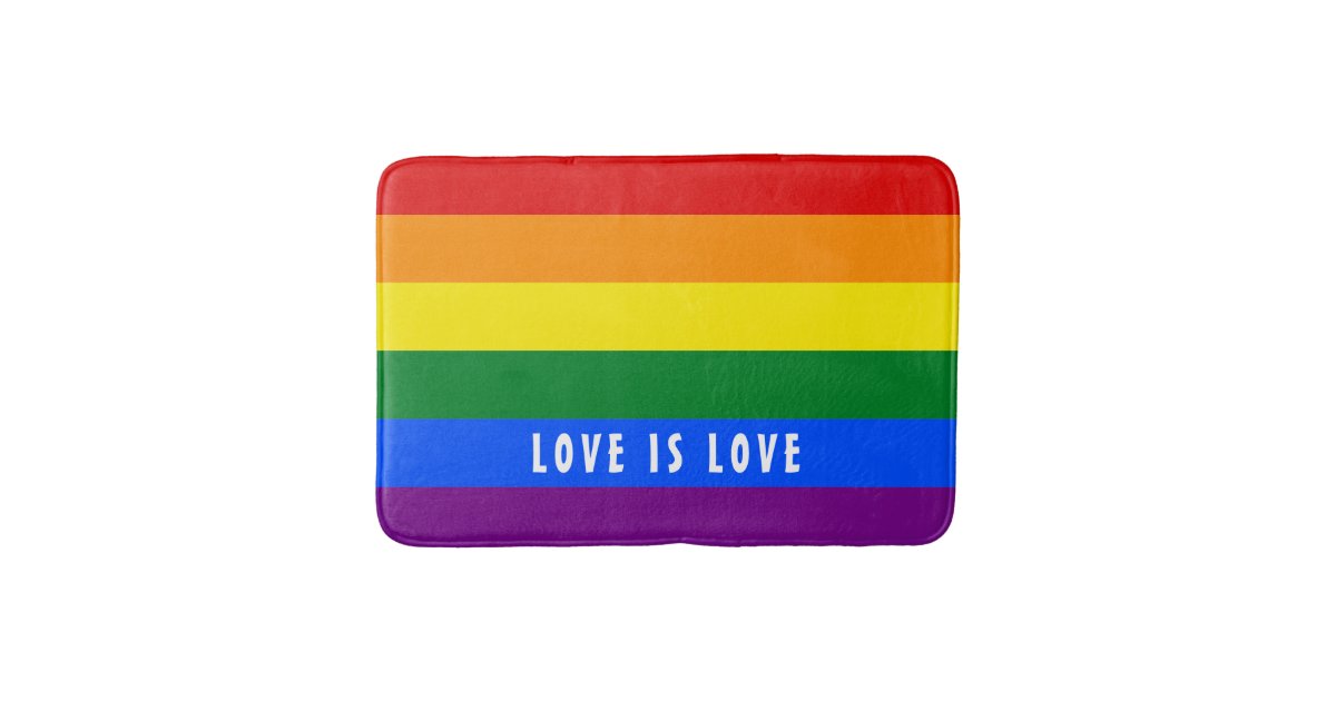 Colorful LGBT Rainbow Gay Pride Flag Custom Text Bath Mat | Zazzle