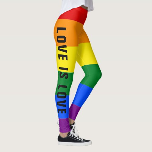 Colorful LGBT Rainbow Gay Pride Flag Custom Text Leggings