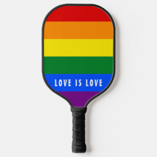 Colorful LGBT Rainbow Gay Pride Flag Custom Text Pickleball Paddle