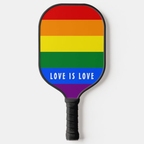 Colorful LGBT Rainbow Gay Pride Flag Custom Text Pickleball Paddle