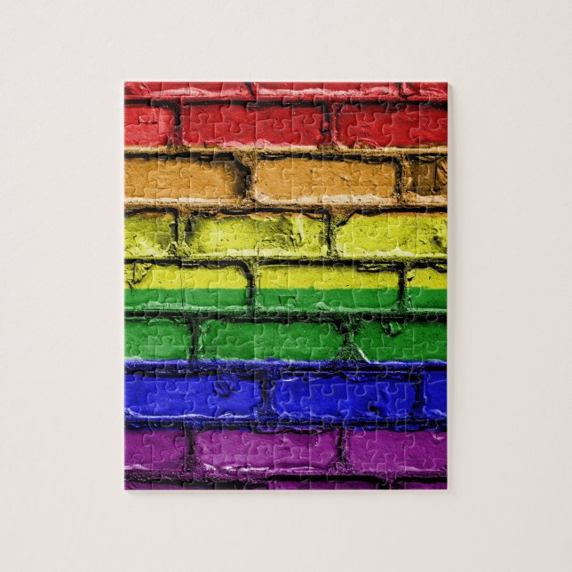 Colorful LGBT rainbow pride flag brick wall Jigsaw Puzzle (Vertical)