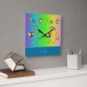 colorful lgbtq gay pride month square wall clock