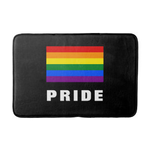 Colorful LGBTQ Rainbow Gay Pride Flag Custom Text Bath Mat