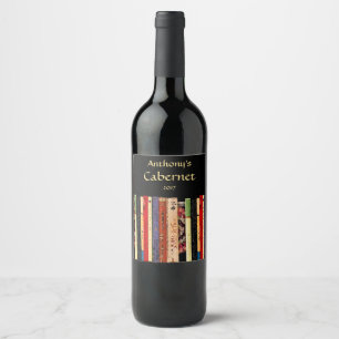 Colorful Library Books Abstract Wine Label
