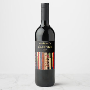 Colorful Library Books Abstract Wine Label