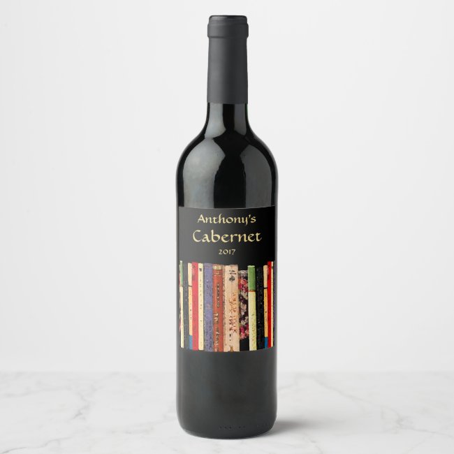 Colorful Library Books Abstract Wine Label
